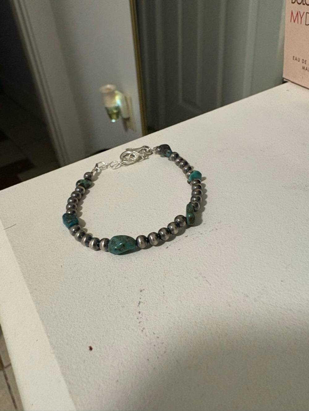 Sterling Beaded Turquoise Accent Bracelet - Women's Silver and Turquoise Jewelry